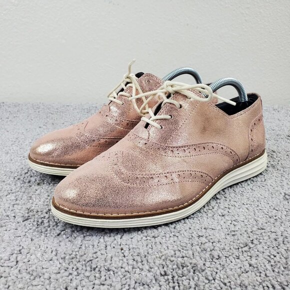 Cole Haan Original Grand Womens 6.5 Shoes Wingtip Oxford Sneaker Metallic Pink - Picture 1 of 10